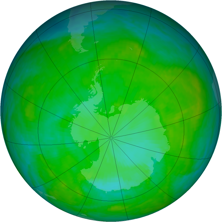 Antarctic ozone map for 29 December 1989